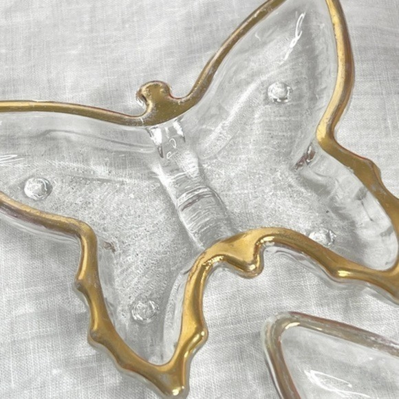 Jeanette‎ Vintage Butterfly Trinket Dishes Clear Dish Gold Trim Set of 2 - Picture 3 of 6